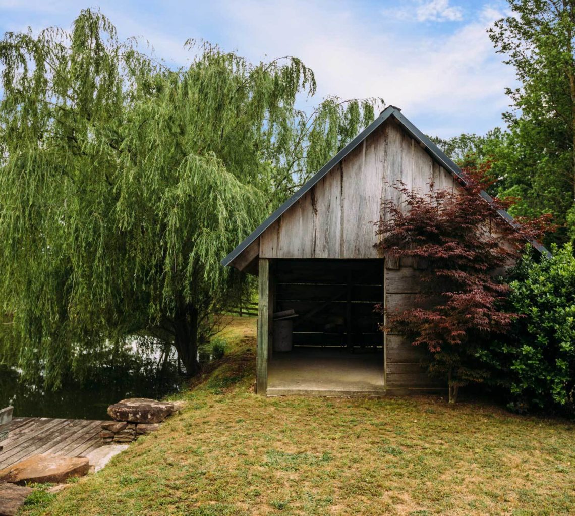 barn with trees